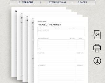 Project Planner Printable Productivity Planner Personal Project Planning Work Planning A4 US Letter Size Project Management Project Tracker