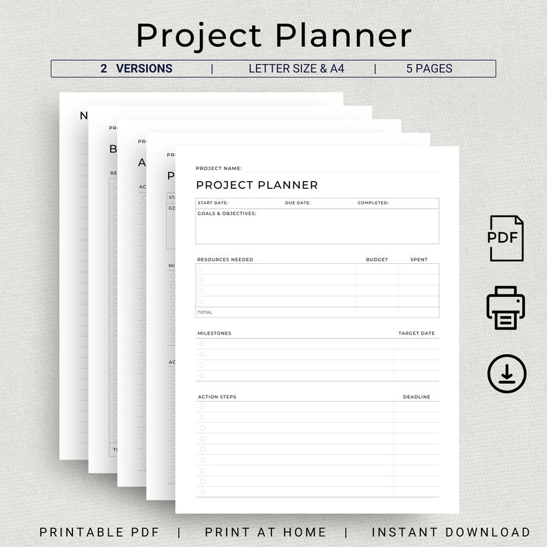 Project Planner Printable Productivity Planner Personal Project ...