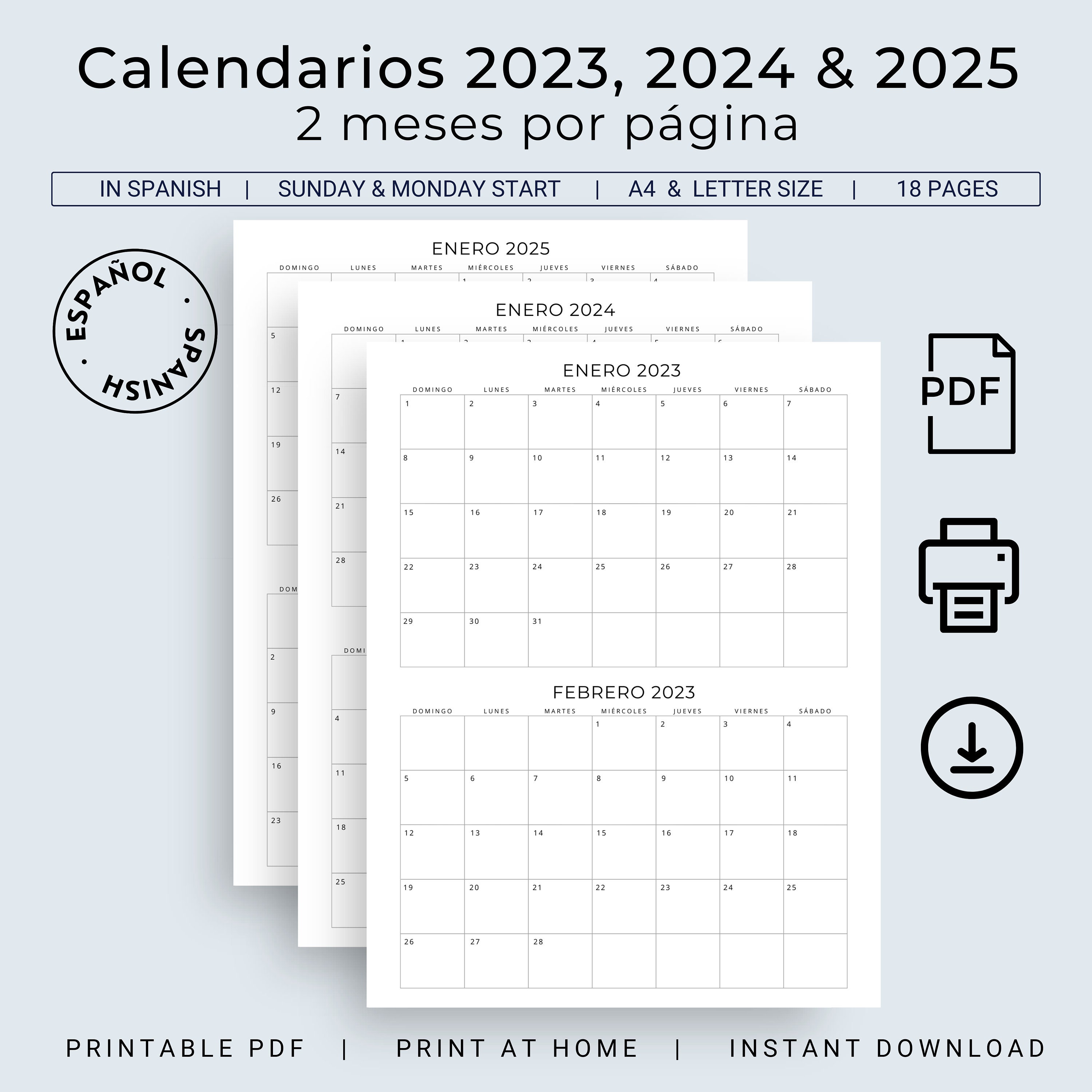 Calendario 2024 En Español Calendario Anual 2024 Para Imprimir Spanish  Calendar 2024 Printable Spanish Minimalist Calendar A3 A4 Letter Size 