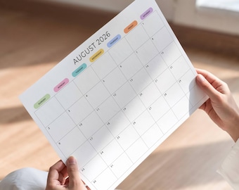 2026 Monthly Calendar PRINTABLE PDF 2026 Monthly Planner Landscape 2026 Calendar Minimalist Color A4 Letter Size Sunday Start Monday Start