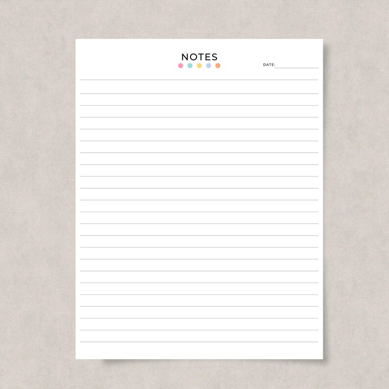 Lined Notes Printable PDF Minimalist Notes Page Printable Lined Paper