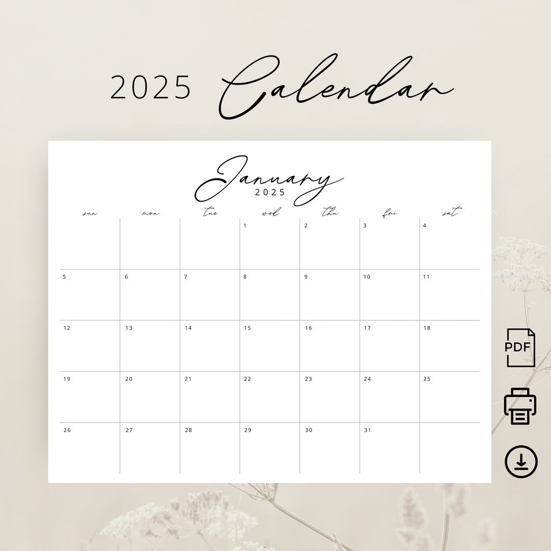 2025 Monthly Calendar 2025 Printable Calendar Landscape Planner 2025 ...