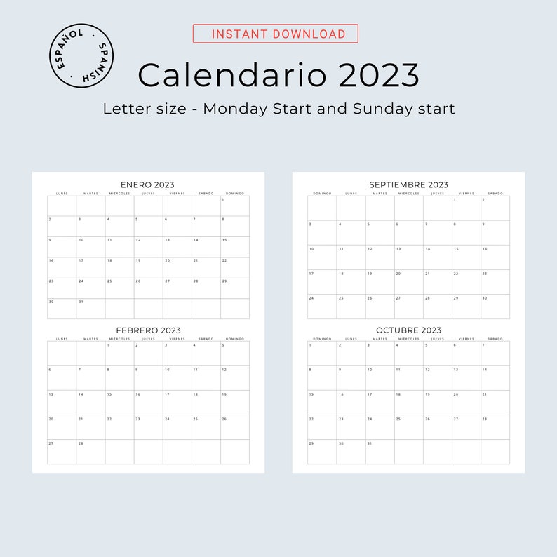 Calendario 2023 2024 2025 Spanish Calendar Printable 2 Months per Page