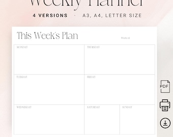 Weekly Planner Printable PDF Agenda Weekly To Do List Minimalist Weekly Plan Landscape Stylish Undated Planner A3 A4 Letter Weekly Schedule