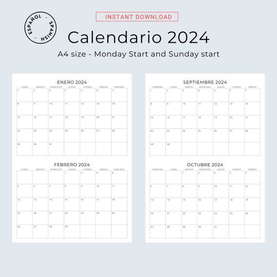 2024 Calendario 2024 Calendario En Español 2024 Two Months per Page Spanish  Calendar 2024 Monthly Planner Minimal Calendar A4 Letter Size 