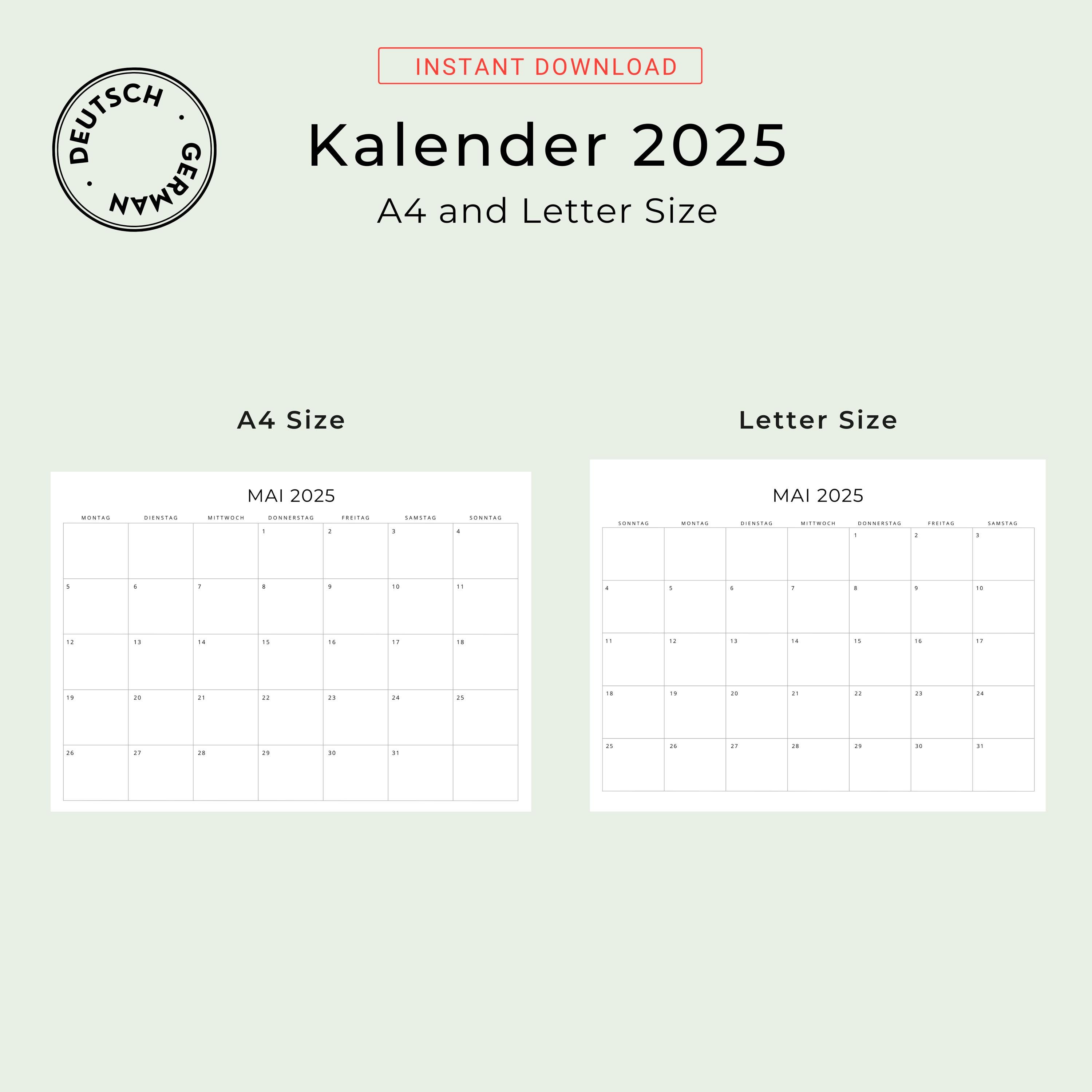 Kalender 2025 Monatskalender Und Jahreskalender Deutsch 2025 Calendar
