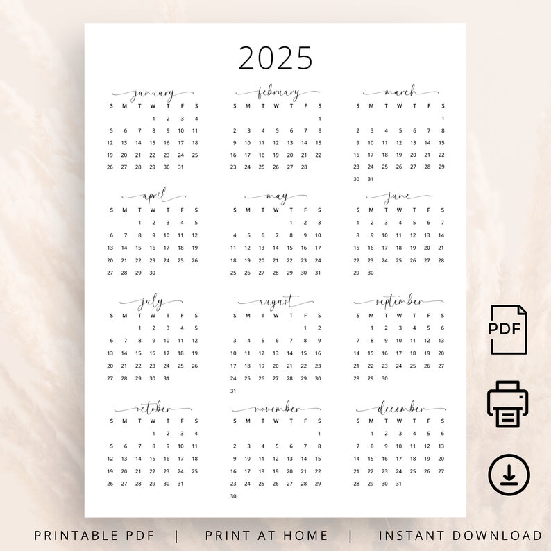 Calendrier annuel 2025 Calendrier annuel 2025 imprimable Calendrier