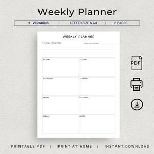 Week at a Glance Printable Weekly Planner Minimal Week Overview Office Planner Desk Planner Weekly Schedule Weekly To Do List Simple Planner