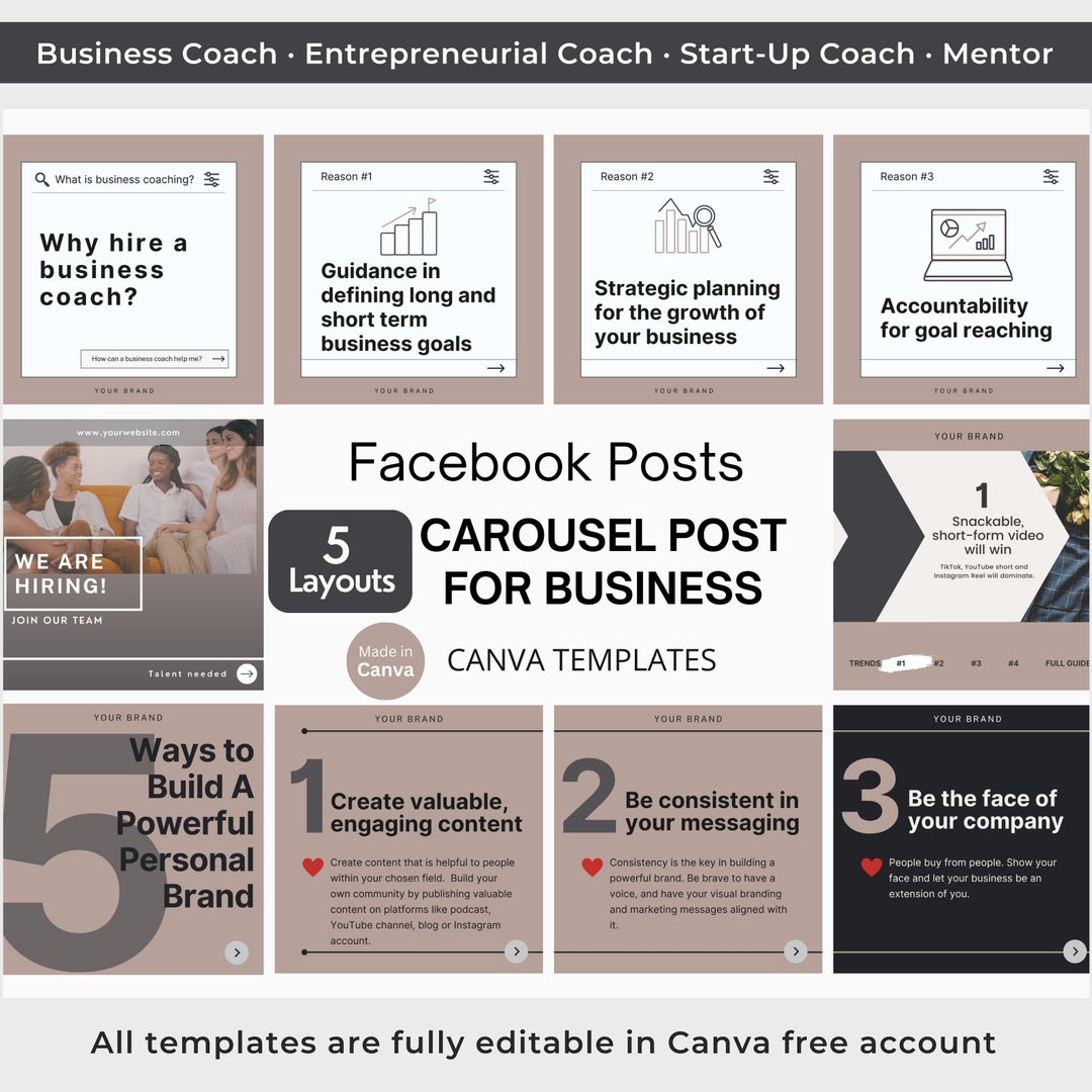 Facebook Carousel Post for Business Coach Canva Templates Business ...