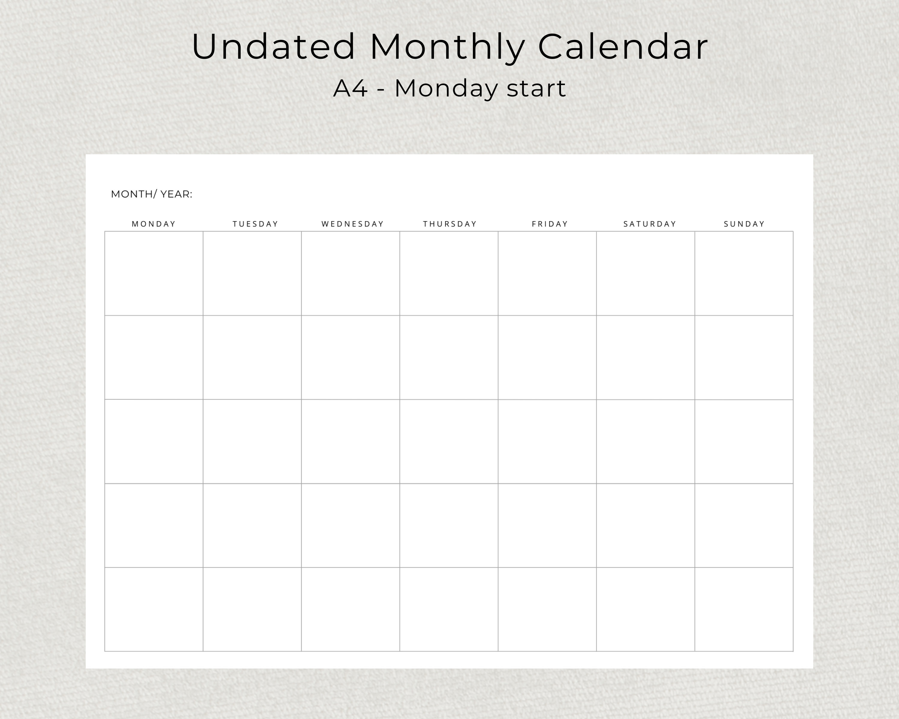 Blank Calendar Undated Monthly Planner Minimalist Blank Monthly ...