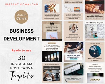 30 plantillas de Canva para publicaciones de Instagram de desarrollo empresarial Consultor de negocios Asesor comercial Publicaciones de IG Proveedor de servicios comerciales Redes sociales