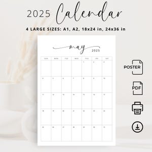 2025 Calendar Large A2 A1 18x24 24x36 2025 Monthly Planner Vertical 2025 Wall Calendar PRINTABLE PDF Portrait Planner Monday & Sunday Start