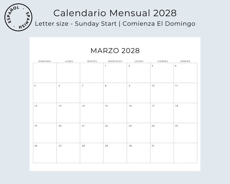 Calendario de 2024 a 2028 5 Years Monthly Planner Calendario Mensual 5 Años Planificadores 5 Years Calendar Minimal 2024-2028 Printable PDF