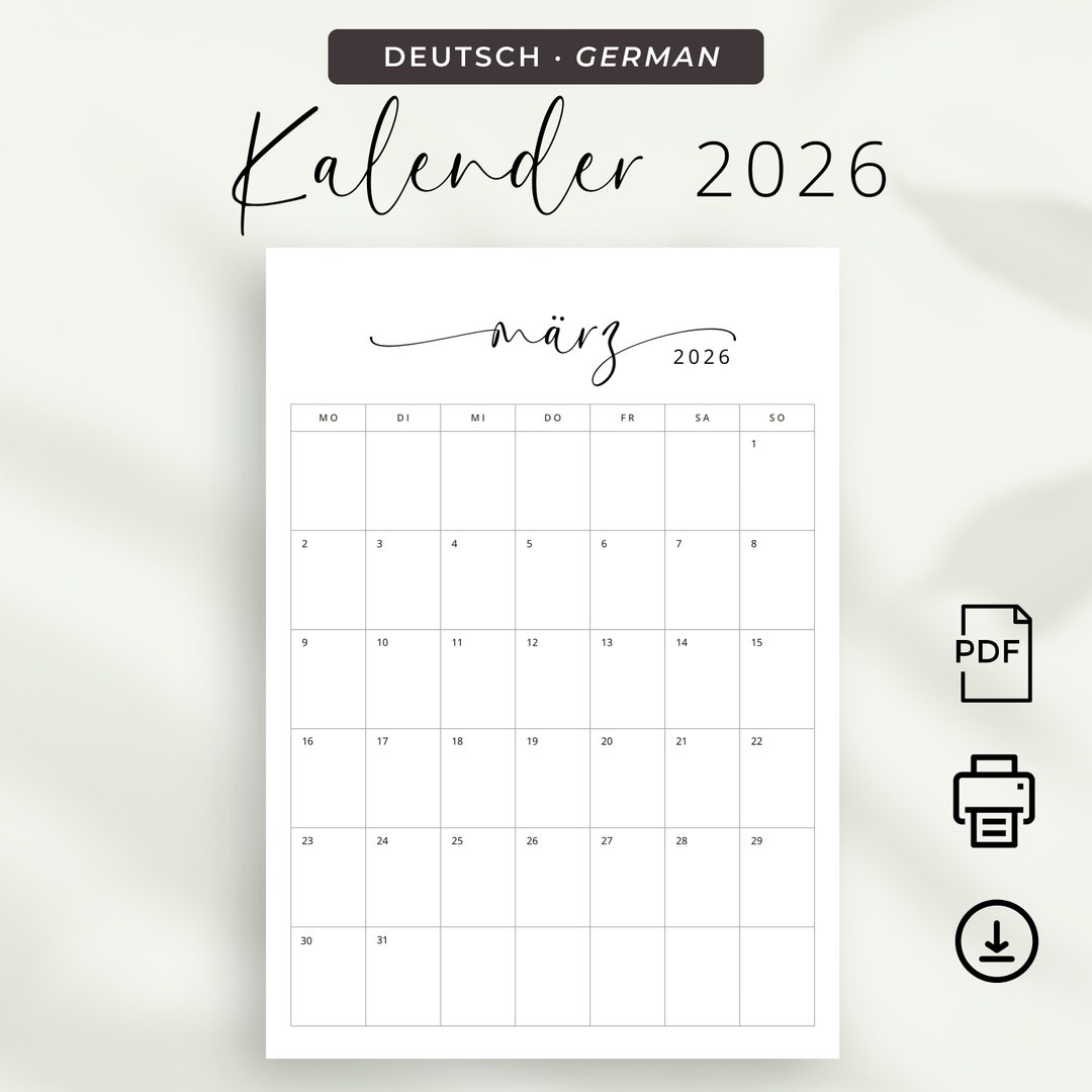  2026 Kalender 2026 Kalender Deutsch Monatsplaner 2026 Portrait German Bildidee 