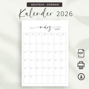 2026 Kalender 2026 Kalender Deutsch Monatsplaner 2026 Portrait German Calendar PRINTABLE Wall Calendar in German Planner in German Vertical