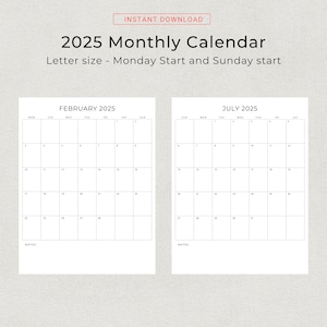 2025 Monthly Planner Vertical 2025 Calendar Printable Minimalist Sunday ...