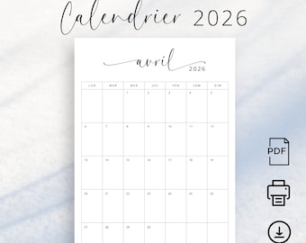 2026 Calendrier Français 2026 Planificateur Vertikaler Aufdruckbarer Kalender auf Französisch 2026 Französischer Planer PDF Tischkalender auf Französisch DRUCKBAR