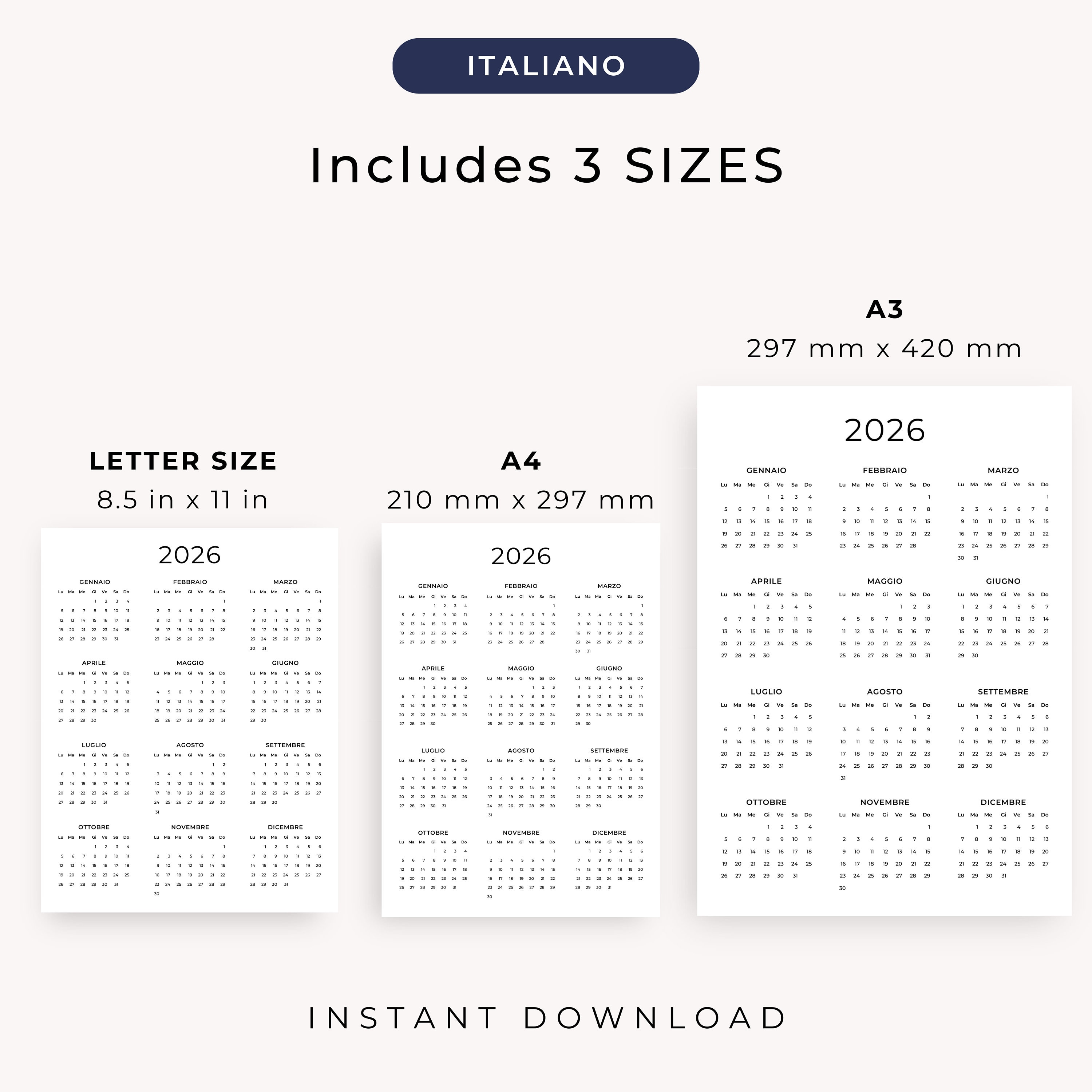  Calendario 2026 Calendario in Italiano 2026 Calendario Annuale 2026 Illustration 