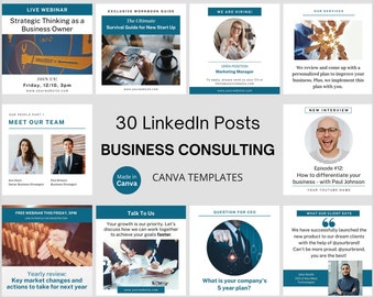 30 Business Consulting LinkedIn Post Canva Template Business Consultant Business Adviser Social Media Business Development LinkedIn Template