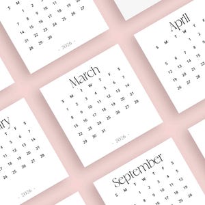 Calendário Mini 2026 3x3 Calendário 2026 Pequeno PDF PARA IMPRIMIR Calendário 2026 Quadrado 3 x 3 polegadas Calendário Mini de Mesa Elegante 2026 Início Domingo e Segunda-feira