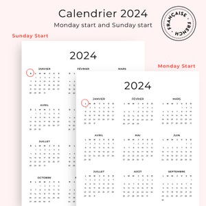 2024 Calendrier 2024 French Calendar 2024 Yearly Calendar French PDF Calendar 2024 PRINTABLE A3 A4 Letter 2024 Calendrier Annuel PDF 2024