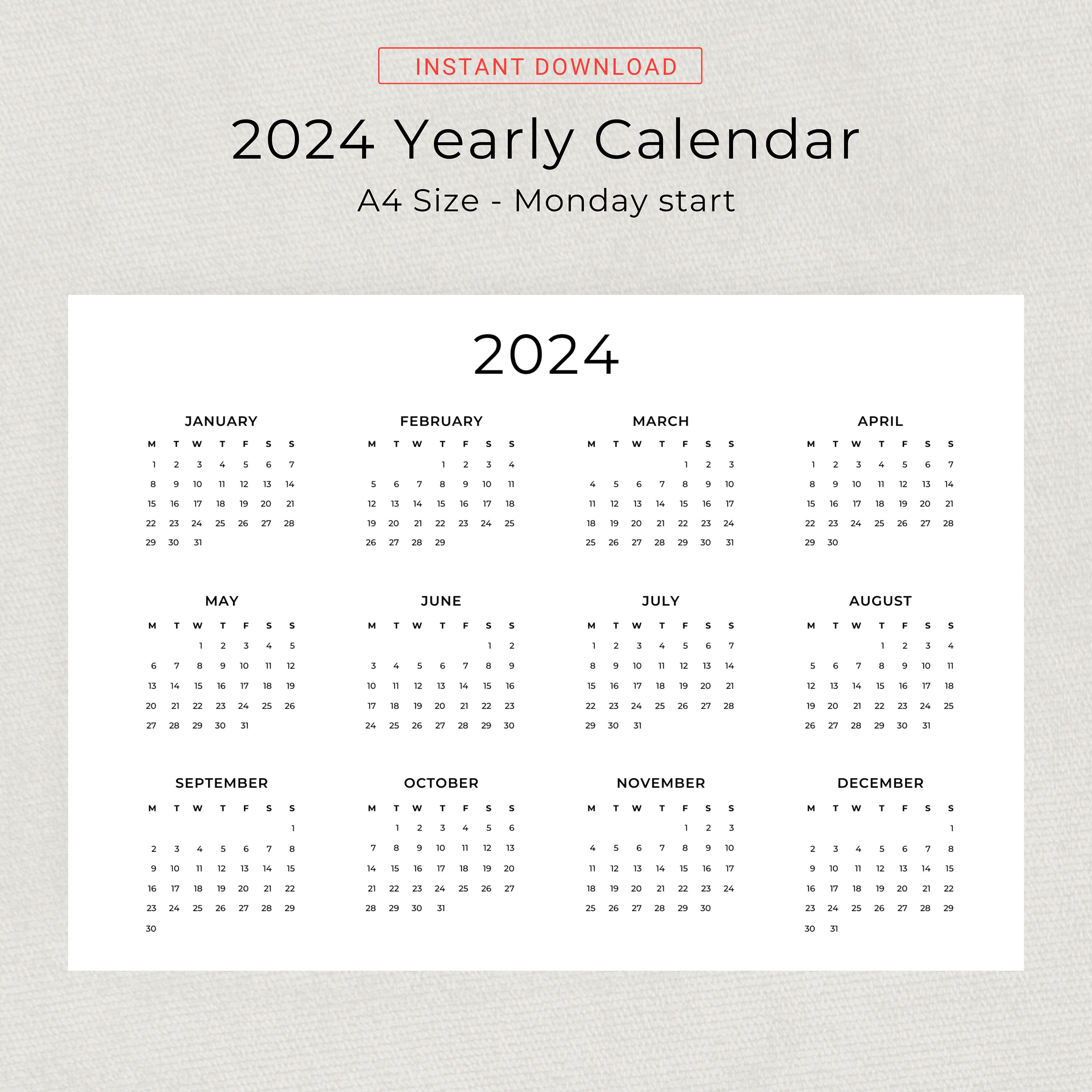 2024 Calendar 2024 Wall Calendar Printable Calendar 2024 Landscape