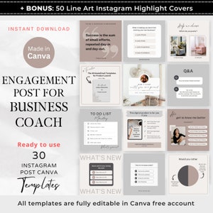 30 Engagement Post for Business Coach Instagram Canva Templates, Business Consulting Online Coaching Consultant, Business Coach Social Media