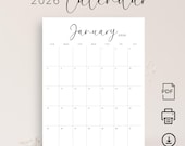 Printable 2026 Calendar 2026 Monthly Planner PDF Vertical Elegant Wall Calendar Sunday & Monday Start 2026 A4 Letter Size Desk Calendar 2026
