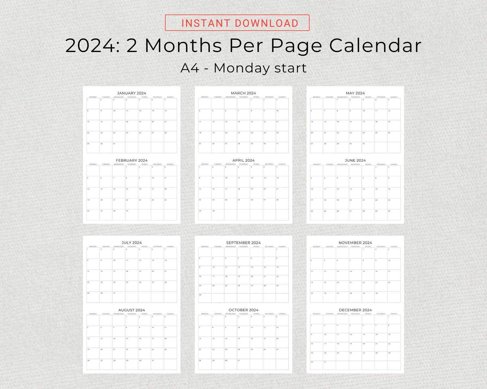 2024 2 Month Calendar 2024 Planner Calendar Wall Calendar 2 Months per ...