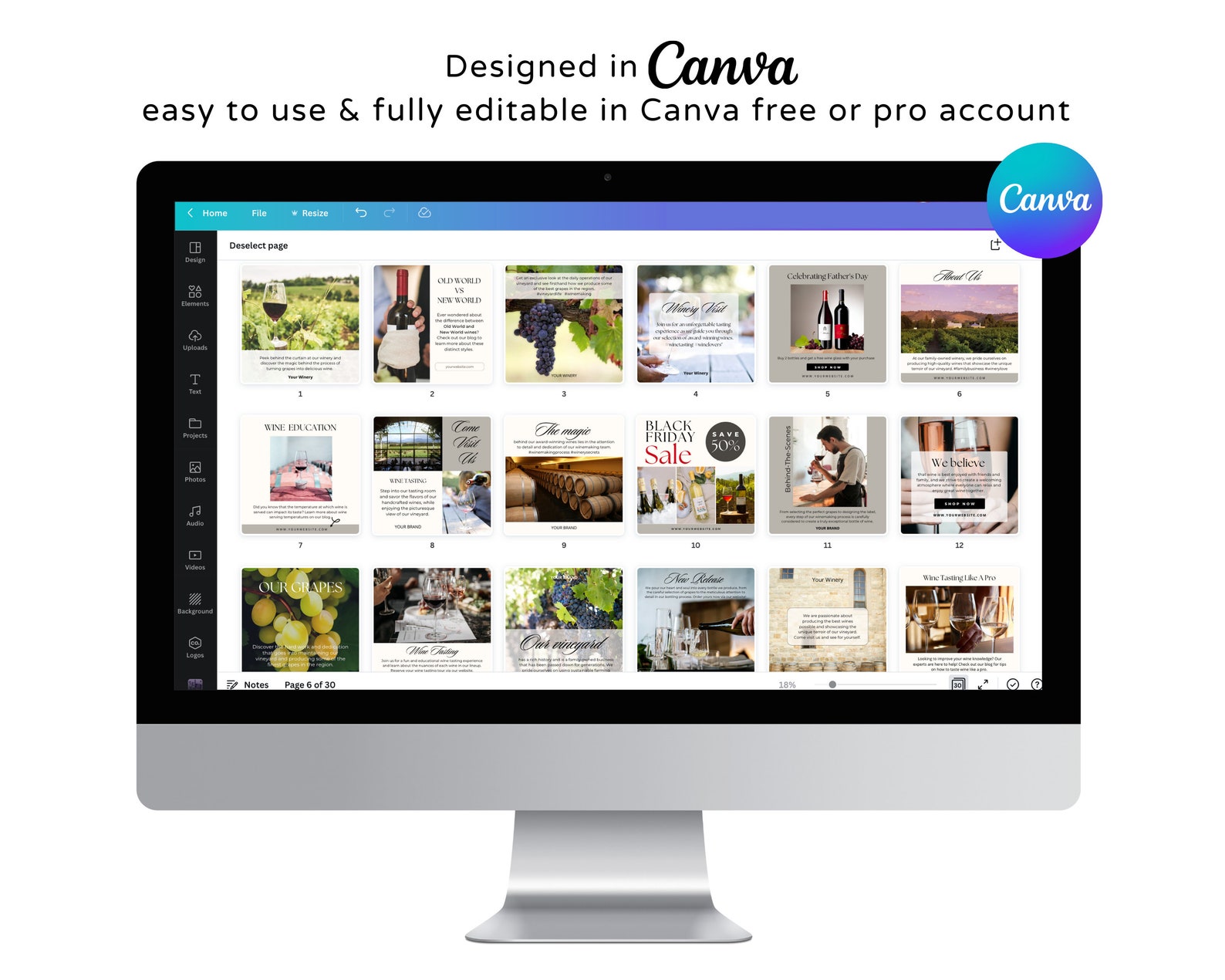 30 Wine & Winery Instagram Post Canva Template Winery Social Media ...