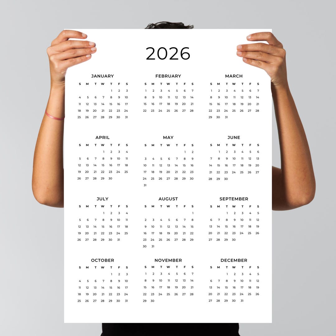 Big 2026 Calendar 2026 Yearly Calendar Printable PDF Poster Size