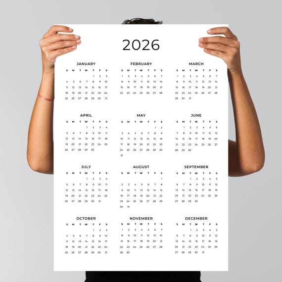 2026年カレンダー（大型） 2026年 年間カレンダー 印刷可能 PDF