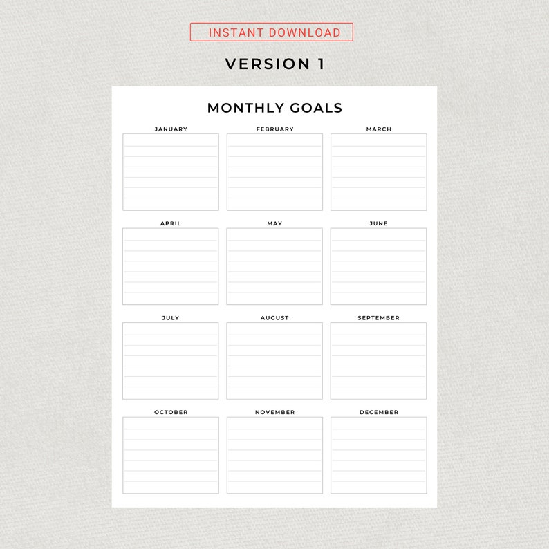 Printable Monthly Goals Planner Monthly Goal Progress Tracker Simple Goal Setting Worksheet Goal Sheets PDF Goal Planner A4 Letter Size