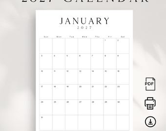 Afdrukbare kalender 2027 Maandplanner 2027 staand 2027 LUXE maandkalender verticaal A4 Letter-formaat zondag en maandag Startkalender pdf