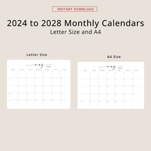2024 to 2028 Calendar 5 Years Calendar 2024 2025 2026 2027 2028 Monthly ...