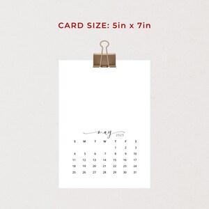 2025 Monthly Calendar 5x7 in 2025 Calendar Card PRINTABLE Elegant Small ...