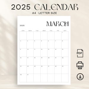 Calendario 2025 Planificador mensual 2025 Calendario de pared vertical 2025 PDF Calendario minimalista 2025 PDF imprimible Agenda Groovy A4