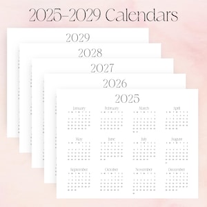 Calendario de 5 años 2025-2029 Calendario anual 2025 a 2029 PDF IMPRIMIBLE Calendario de pared 2025 2026 2027 2028 2029 A3 A4 Carta Planificador elegante