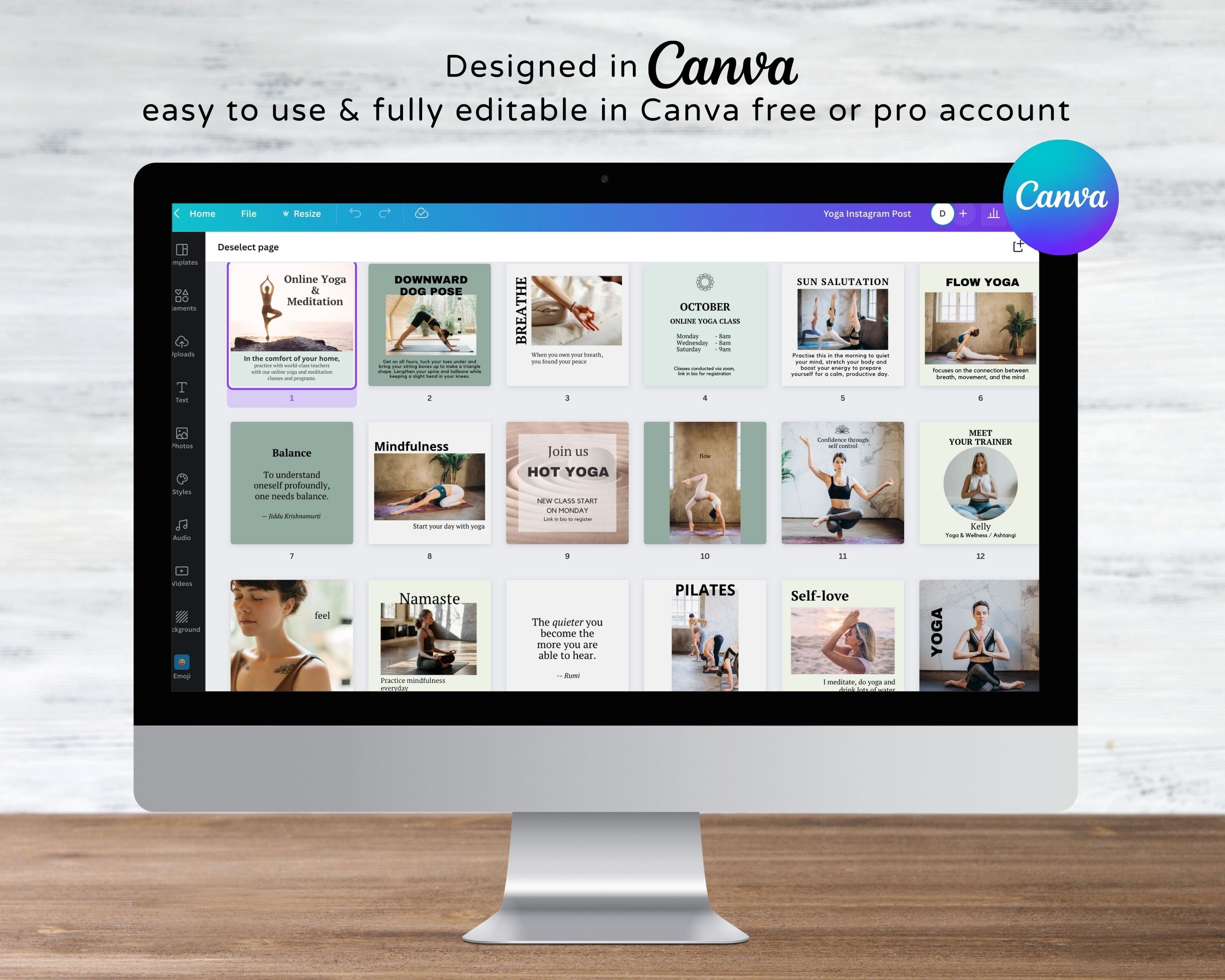 30 Yoga Coach Instagram Post Canva Template Yoga Studio Social Media ...