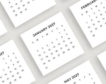 2027 Mini Calendar 2027 Minimalist Mini Calendar 3x3 inch Calendar Square 2027 Small Calendar Pocket Calendar Printable 2027 Calendar PDF
