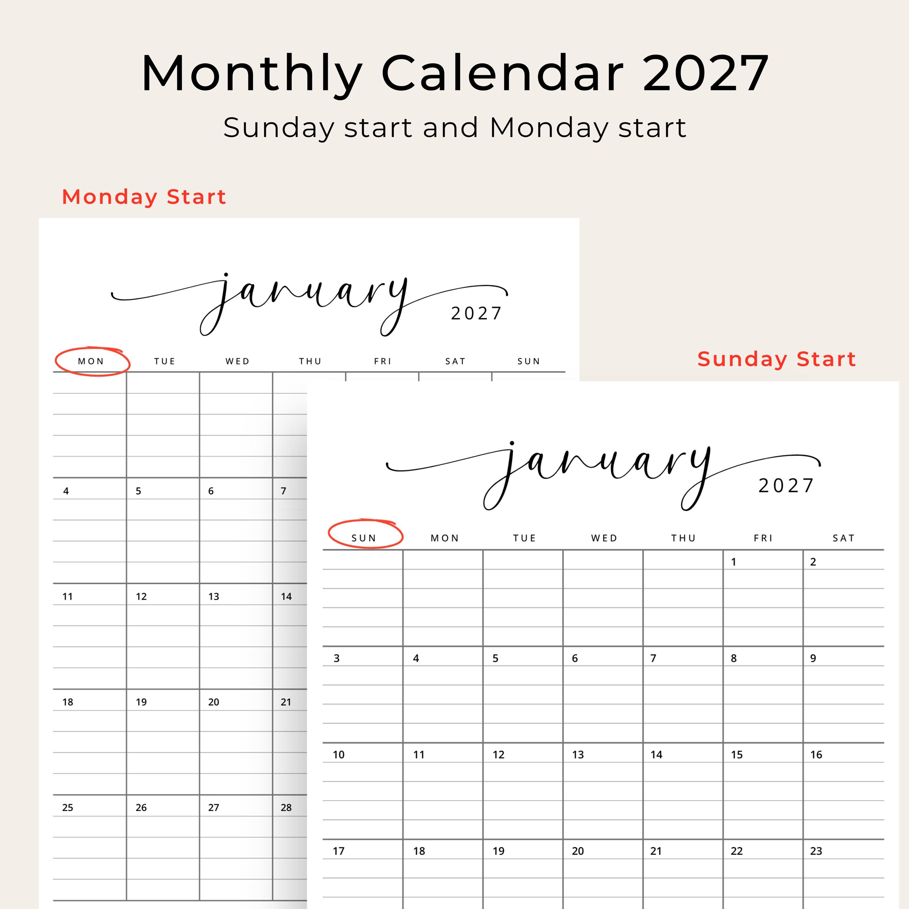 2027 Planner With Lines 2027 Monthly Calendar 2027 Lined Block