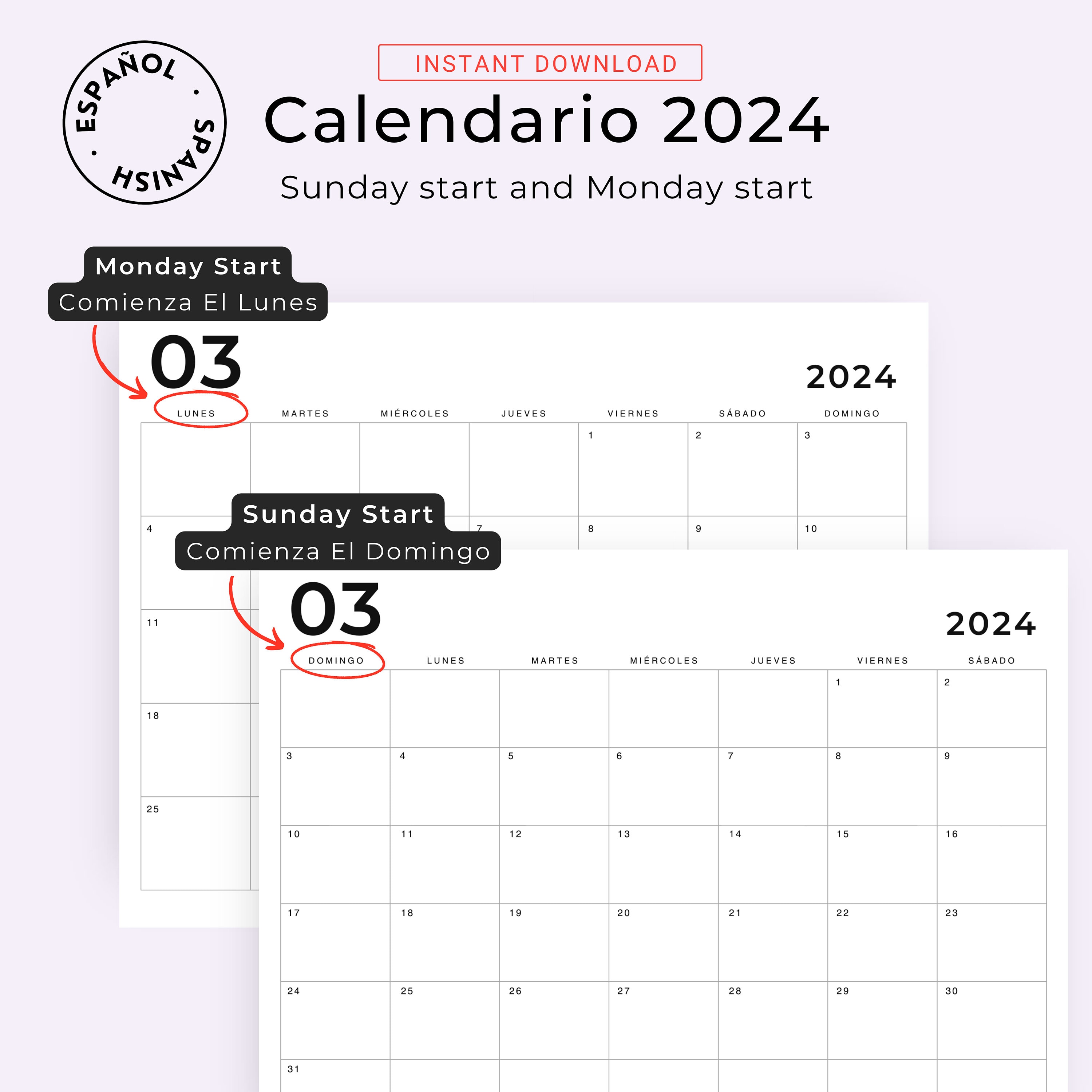 Calendario 2024 Calendario Mensual 2024 Imprimible Calendario Espa Ol