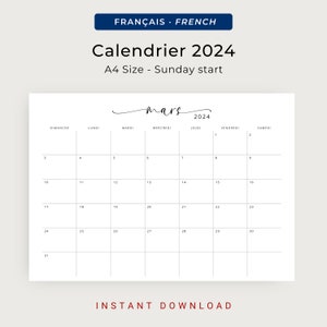 Calendrier 2024 Calendrier Français 2024 Planificateur Imprimable 2024 French Calendar 2024 French Planner PRINTABLE Wall Calendar French