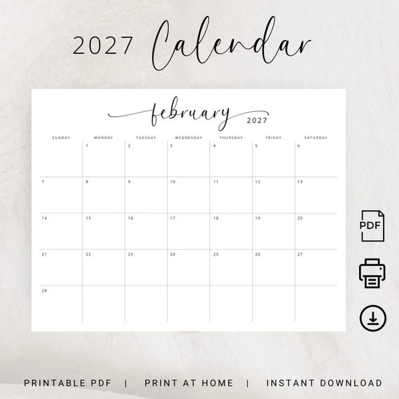 2027 Calendar 2027 Monthly Planner Landscape Elegant Wall Calendar Sunday & Monday Start 2027 A4 Letter Size Desk Planner Printable PDF