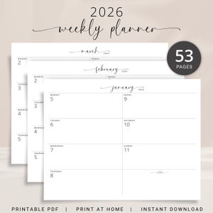 2026 Wochenplaner Minimalistisch datiert 2026 Wochenjournal Landschaft Agenda Printable PDF Planner Elegant Wochenplaner 2026 A4 Letter Size