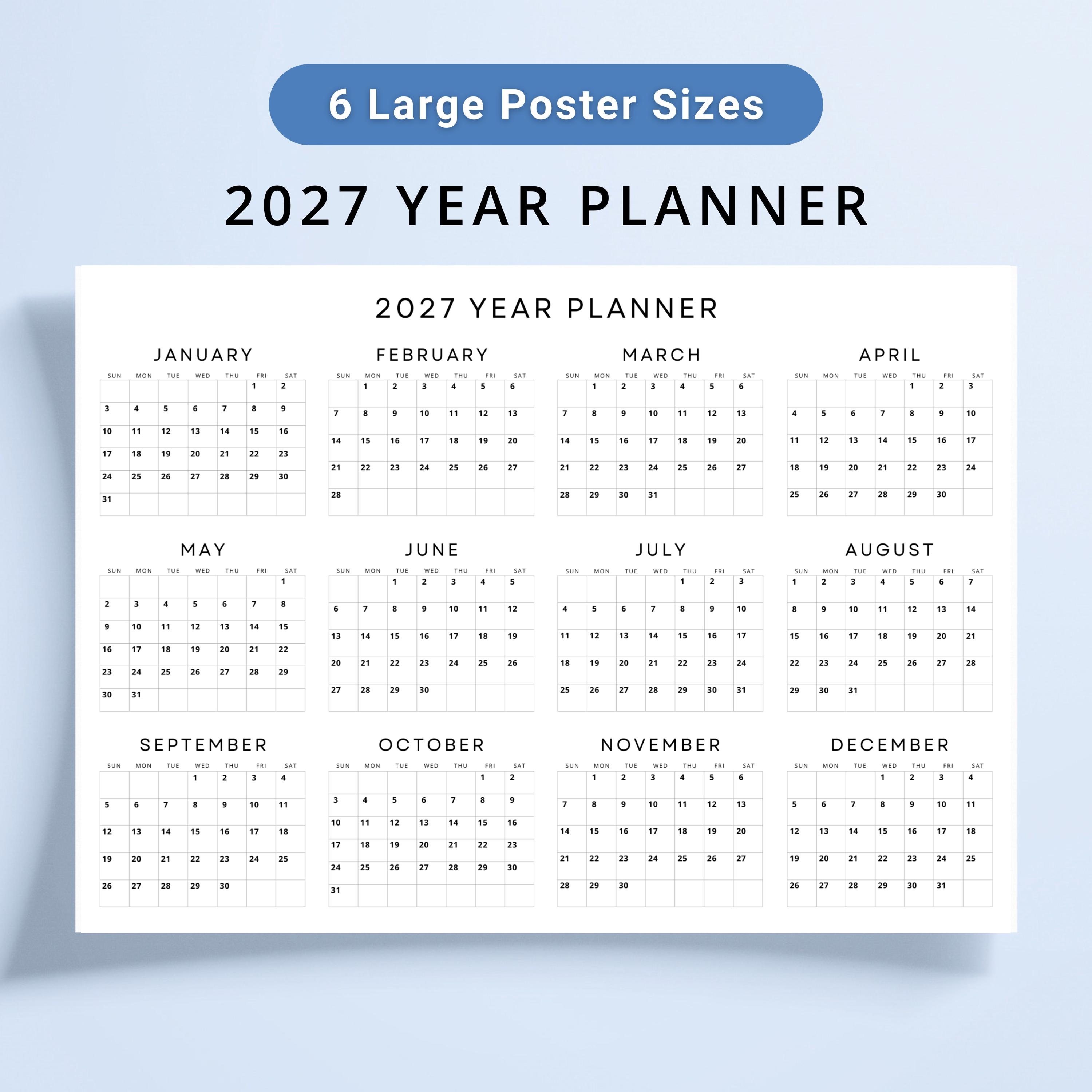 2027 Minimalist Yearly Planner Poster 2027 Wall Calendar Large