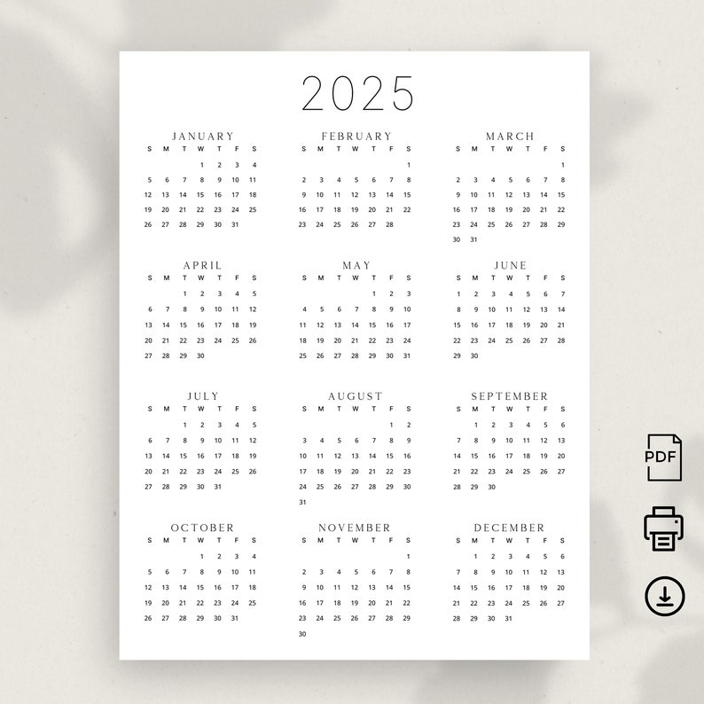 2025 Wall Calendar 2025 Year Calendar Printable Vertical 2025 Calendar