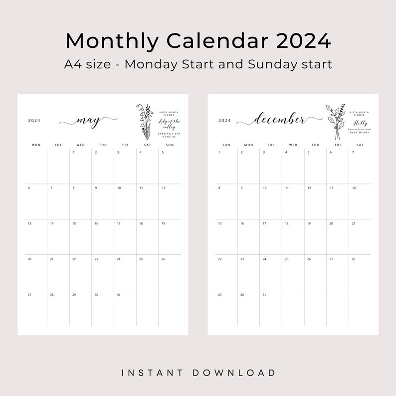 2024 Calendar 2024 Planner Vertical With Birth Month Flowers Meaning