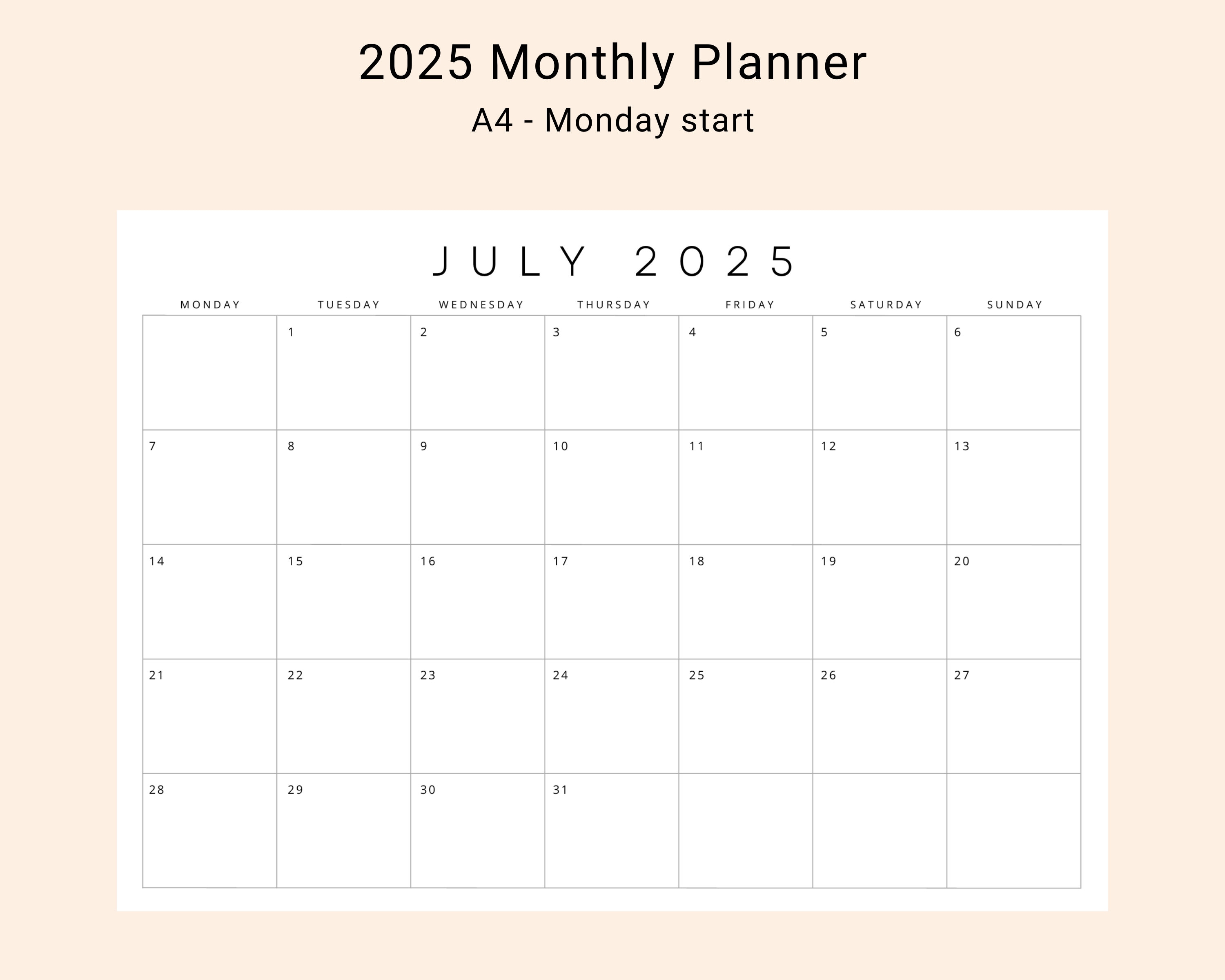 2025 Monthly Planner Landscape 2025 Monthly Calendar Sunday Etsy