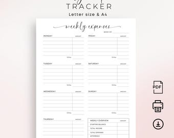 Wöchentlicher Ausgaben-Tracker Ausgaben-Tracker Wöchentlicher Budgetplaner Druckbarer Geld-Tracker Persönliche Haushaltsplanereinlage A4 Buchstabe Elegant